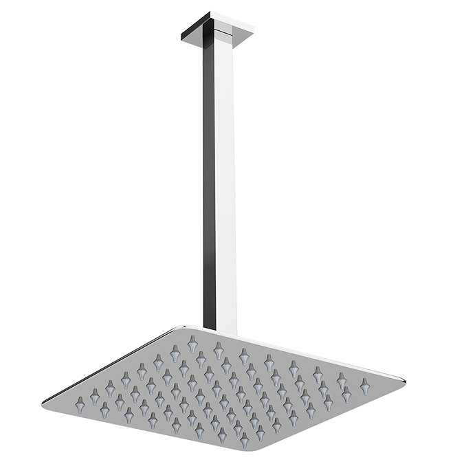 Milan Ultra Thin Square Shower Head with Vertical Arm - 200x200mm  Feature Large Image