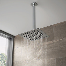 Milan Ultra Thin Square Shower Head with Vertical Arm - 200x200mm Medium Image