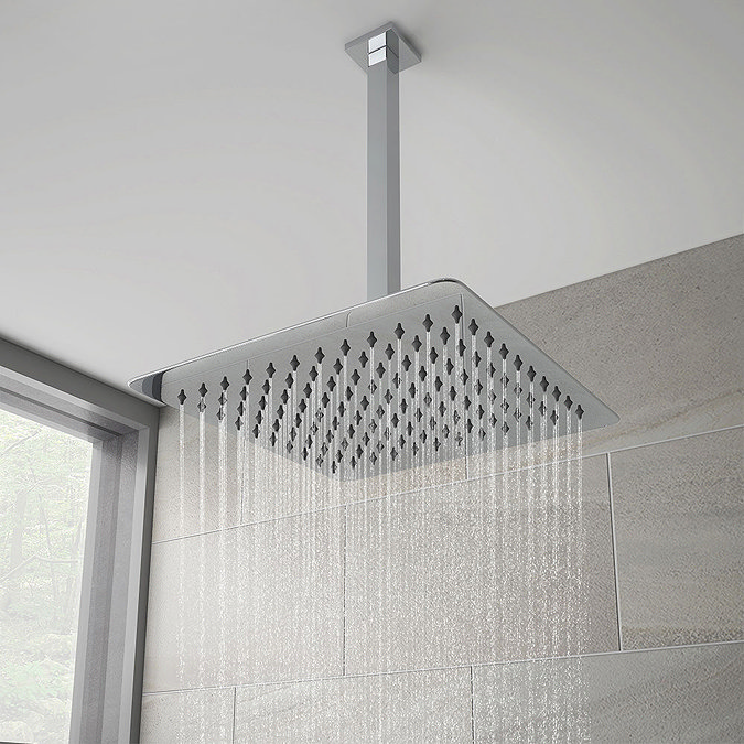 Milan Ultra Thin Square Shower Head with Vertical Arm - 300x300mm Large Image