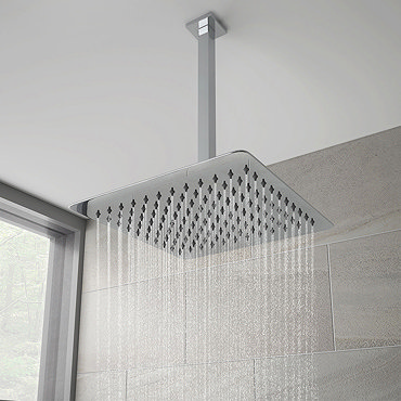 Milan Ultra Thin Square Shower Head with Vertical Arm - 300x300mm Profile Large Image