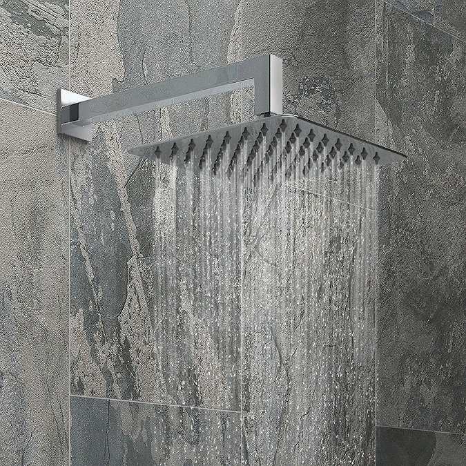 Milan Ultra Thin Square Shower Head with Wall Mounted Arm - 200x200mm