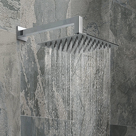 Arezzo Square 200 x 200mm Matt Black Fixed Shower Head + Wall Mounted ...