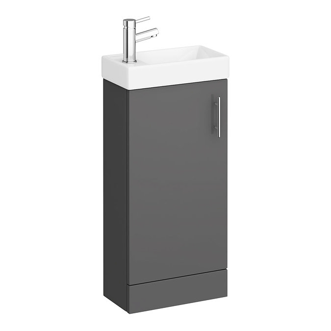 Milan W400 x D222mm Gloss Grey Compact Floor Standing Basin Unit Large Image