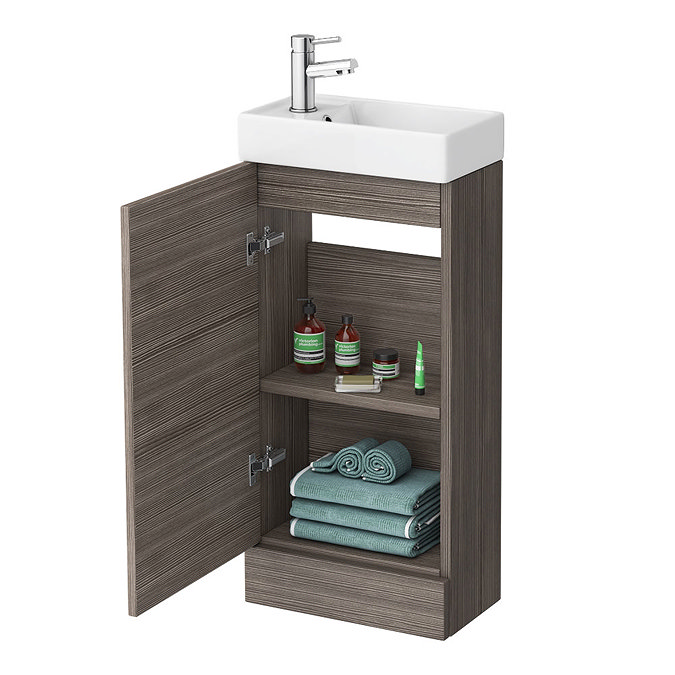 Milan W400 x D222mm Grey Avola Effect Compact Floor Standing Basin Unit  In Bathroom Large Image
