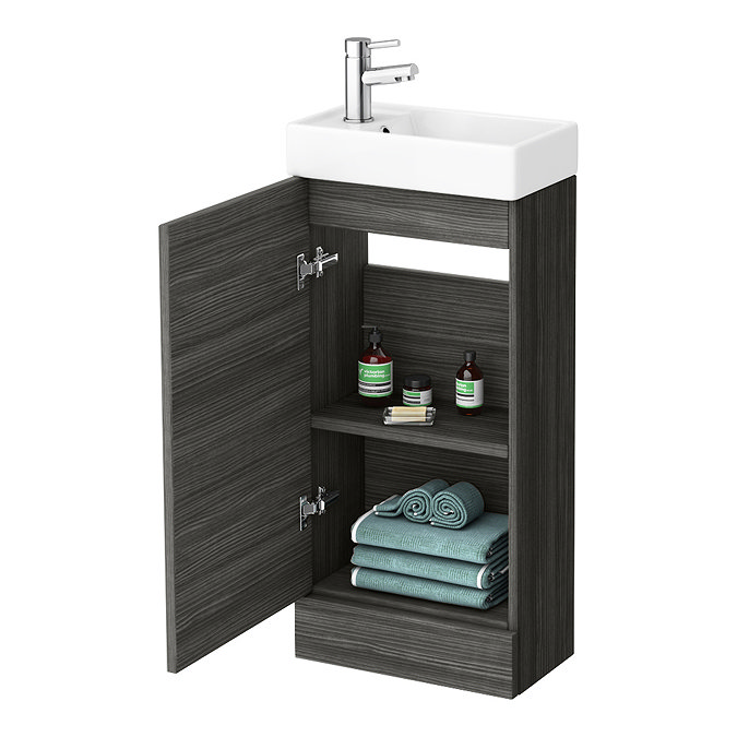 Milan W400 x D222mm Hacienda Black Effect Compact Floor Standing Basin Unit Standard Large Image