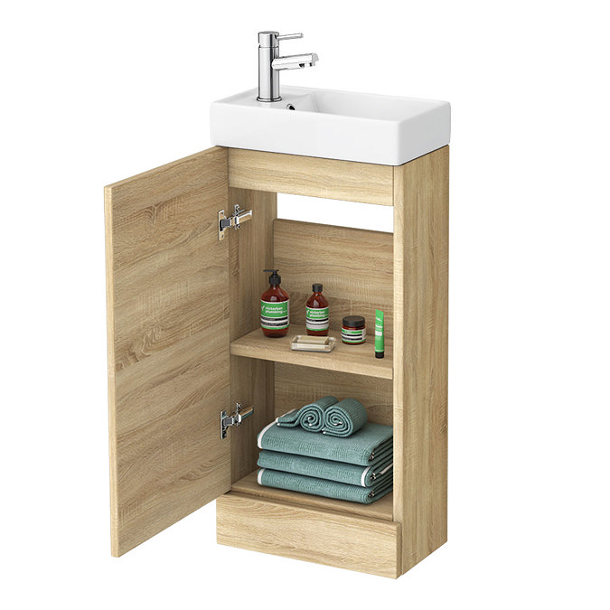 Milan W400 x D222mm Natural Oak Effect Compact Floor Standing Basin Unit Standard Large Image