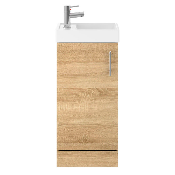 Milan W400 x D222mm Natural Oak Effect Compact Floor Standing Basin Unit Feature Large Image