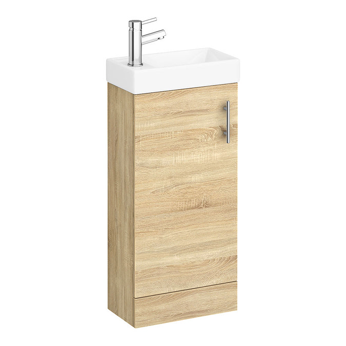 Milan W400 x D222mm Natural Oak Effect Compact Floor Standing Basin Unit Large Image