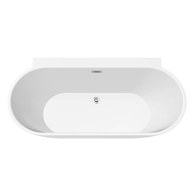 Mileto 1500 x 770 Curved Back to Wall Modern Bath with Chrome Waste