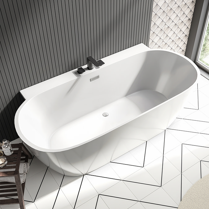 Mileto 1700 x 800 Curved Back to Wall Modern Bath with Chrome Waste