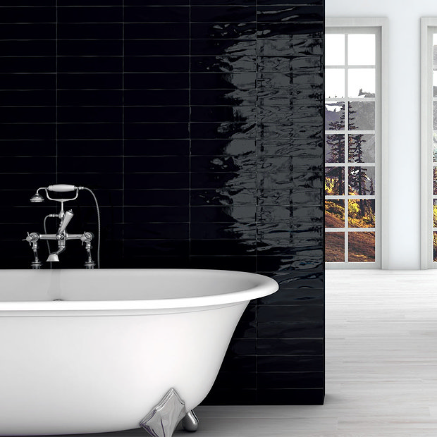 Mileto Black Gloss Porcelain Wall Tile - 75 x 300mm  Feature Large Image