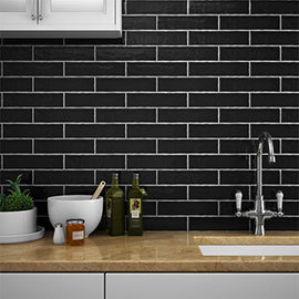 Mileto Black Gloss Ceramic Wall Tile - 75 x 300mm Medium Image
