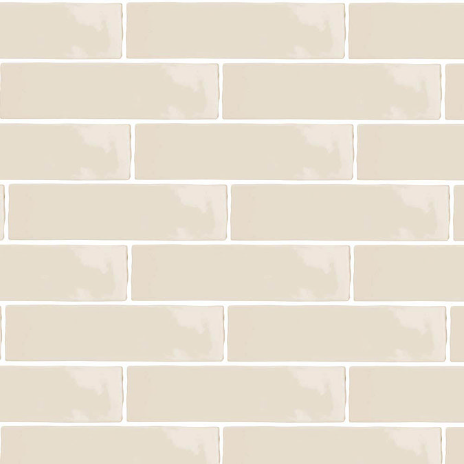 Mileto Brick Bone Gloss Ceramic Wall Tile - 75 x 300mm  Feature Large Image