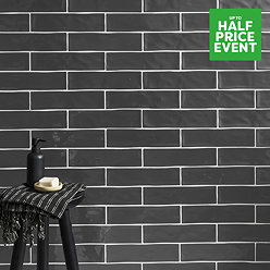 Mileto Brick Grey Gloss Ceramic Wall Tile 75 x 300mm