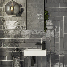 Mileto Brick Grey Gloss Ceramic Wall Tile - 75 x 300mm Medium Image