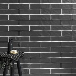 Mileto Brick Grey Gloss Ceramic Wall Tile - 75 x 300mm