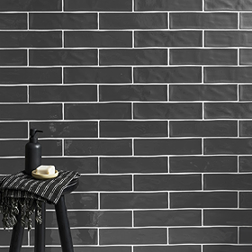 Mileto Brick Grey Gloss Ceramic Wall Tile - 75 x 300mm