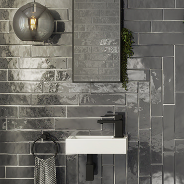 Mileto Brick Grey Gloss Ceramic Wall Tile - 75 x 300mm  Profile Large Image