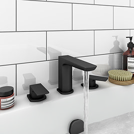Mileto Matt Black Deck Mounted 3 Tap Hole Bath Filler Tap