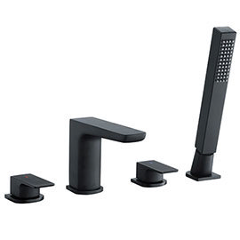 Mileto Matt Black Deck Mounted (4TH) Bath Shower Mixer Tap Inc. Shower Kit Medium Image