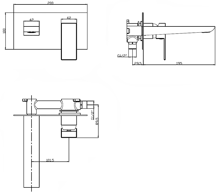 Mileto Matt Black Wall Mounted Basin Mixer