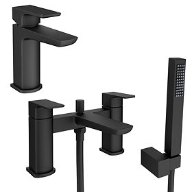 Mileto Modern Matt Black Tap Package (Bath + Basin Tap) Large Image