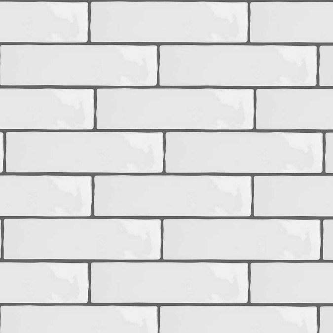 Mileto Brick White Gloss Porcelain Wall Tile - 75 x 300mm  In Bathroom Large Image