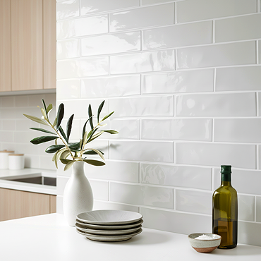 Mileto Brick White Gloss Porcelain Wall Tile - 75 x 300mm  Feature Large Image