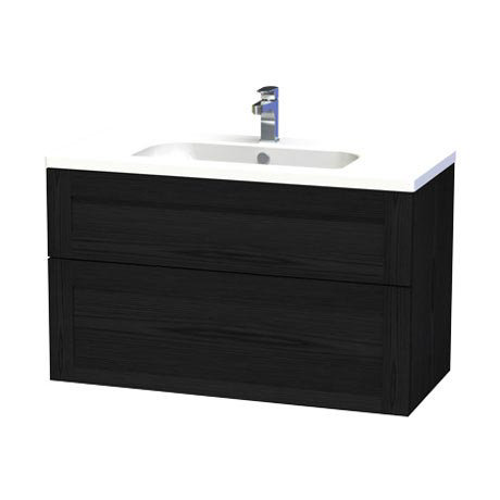 Miller - London 100 Wall Hung Two Drawer Vanity Unit with Ceramic Basin - Black Large Image