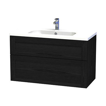 Miller - London 100 Wall Hung Two Drawer Vanity Unit with Ceramic Basin - Black Profile Large Image