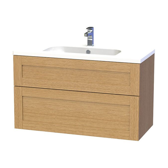 Miller - London 100 Wall Hung Two Drawer Vanity Unit with Ceramic Basin - Oak Large Image