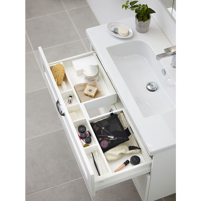 Miller - London 100 Wall Hung Two Drawer Vanity Unit with Ceramic Basin - White In Bathroom Large Im