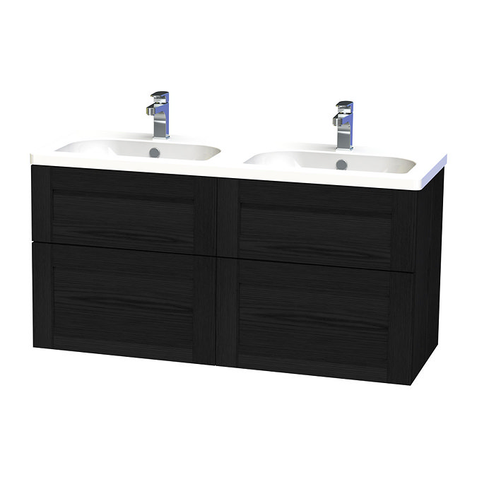 Miller - London 120 Wall Hung Four Drawer Vanity Unit with Double Ceramic Basin - Black Large Image