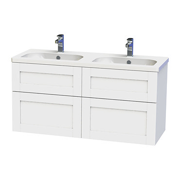 Miller - London 120 Wall Hung Four Drawer Vanity Unit with Double Ceramic Basin - White Profile Larg