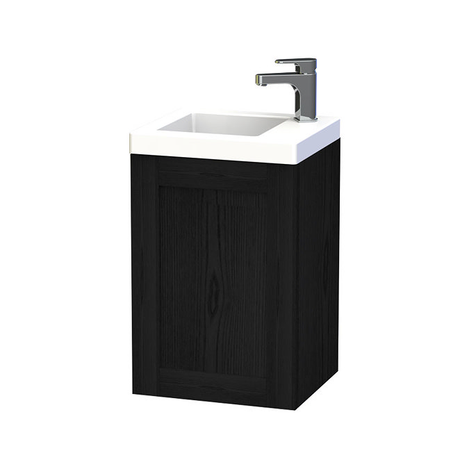 Miller - London 40 Wall Hung Single Door Vanity Unit with Ceramic Basin - Black Large Image