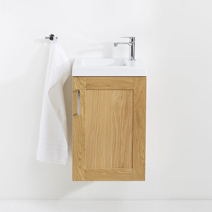 Miller - London 40 Wall Hung Single Door Vanity Unit with Ceramic Basin - Oak In Bathroom Large Imag