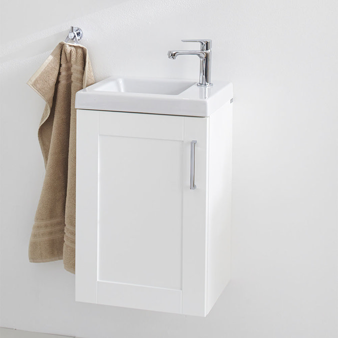 Miller - London 40 Wall Hung Single Door Vanity Unit with Ceramic Basin - White In Bathroom Large Im