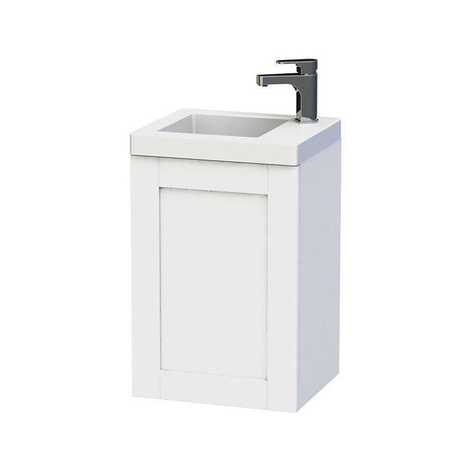 Miller - London 40 Wall Hung Single Door Vanity Unit with Ceramic Basin - White Large Image