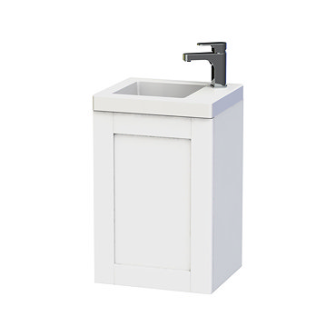 Miller - London 40 Wall Hung Single Door Vanity Unit with Ceramic Basin - White Profile Large Image