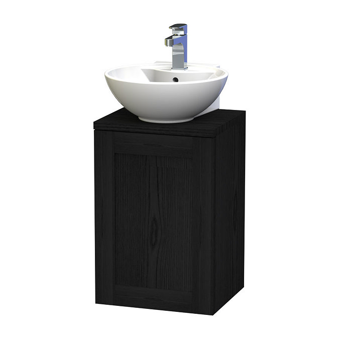 Miller - London 40 Wall Hung Single Door Vanity Unit with Worktop & Ceramic Basin - Black Large Imag