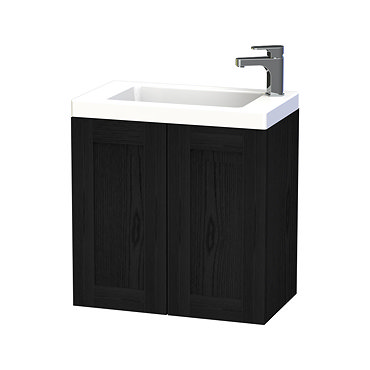 Miller - London 60 Wall Hung Two Door Vanity Unit with Ceramic Basin - Black Profile Large Image