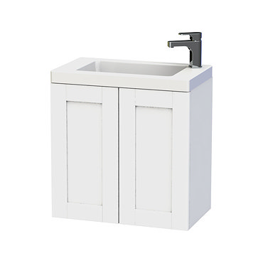 Miller - London 60 Wall Hung Two Door Vanity Unit with Ceramic Basin - White Profile Large Image