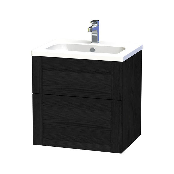 Miller - London 60 Wall Hung Two Drawer Vanity Unit with Ceramic Basin - Black Large Image