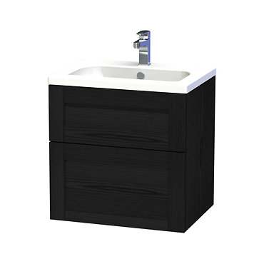 Miller - London 60 Wall Hung Two Drawer Vanity Unit with Ceramic Basin - Black Profile Large Image