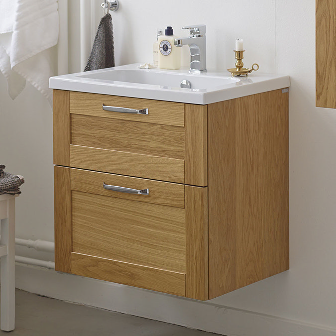 Miller - London 60 Wall Hung Two Drawer Vanity Unit with Ceramic Basin - White Standard Large Image
