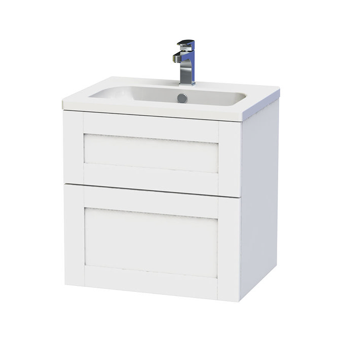 Miller - London 60 Wall Hung Two Drawer Vanity Unit with Ceramic Basin - White Large Image