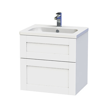 Miller - London 60 Wall Hung Two Drawer Vanity Unit with Ceramic Basin - White Profile Large Image