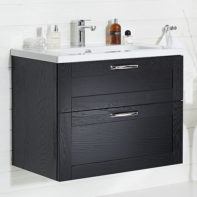 Miller - London 80 Wall Hung Two Drawer Vanity Unit with Ceramic Basin - Black additional Large Imag