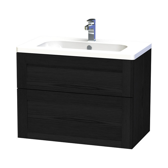Miller - London 80 Wall Hung Two Drawer Vanity Unit with Ceramic Basin - Black Large Image