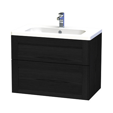 Miller - London 80 Wall Hung Two Drawer Vanity Unit with Ceramic Basin - Black Profile Large Image